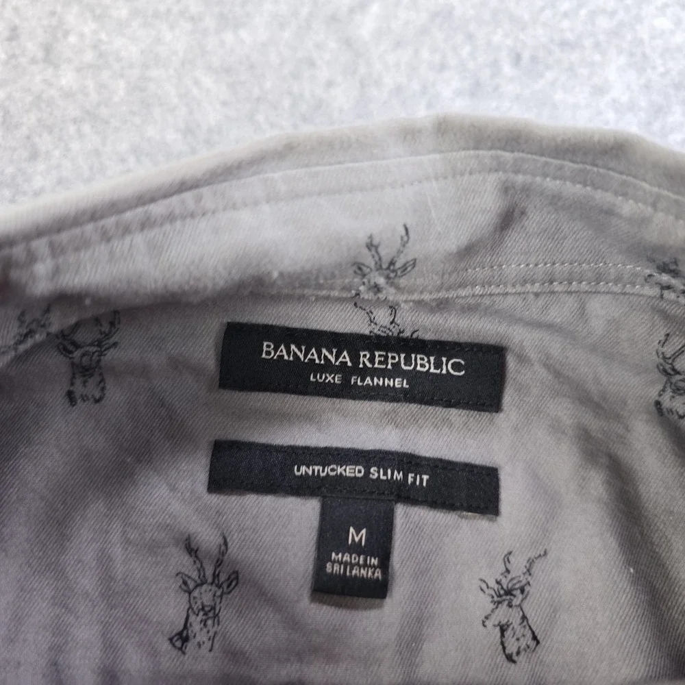 Banana Republic Luxe Flannel Shirt Mens Medium Slim Untucked Gray Deer Print